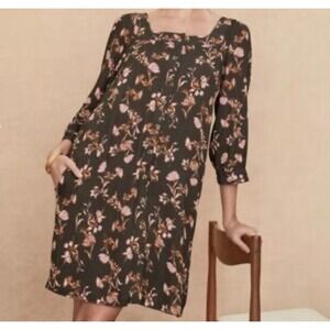 Garnet Hill Jardin Crepe Mini Dress Size XS Brown‎ Floral Fall Boho